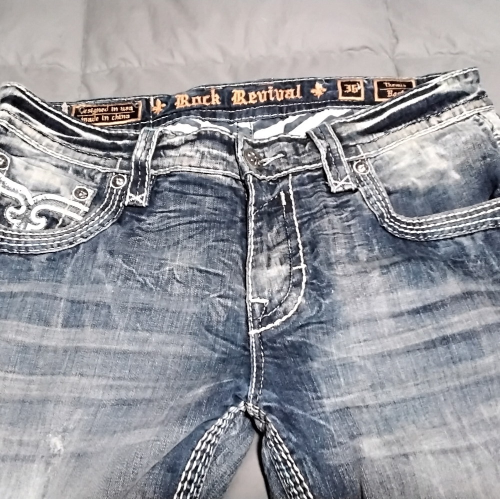 Mens Rock Revival Themis Boot cut jeans 36 x 32